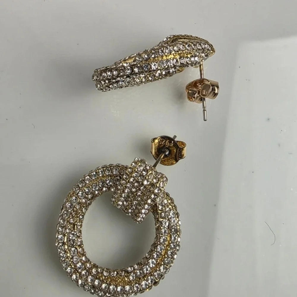 Gold Crystal Door Knob Hoop Earrings Pierced - Picture 6 of 11